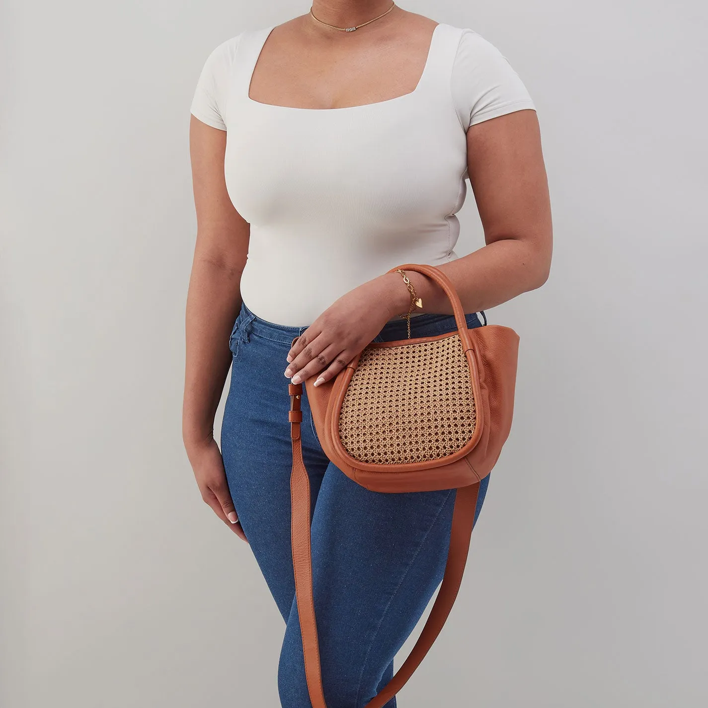 Margot Satchel In Pebbled Leather - Burnished Caramel Caning