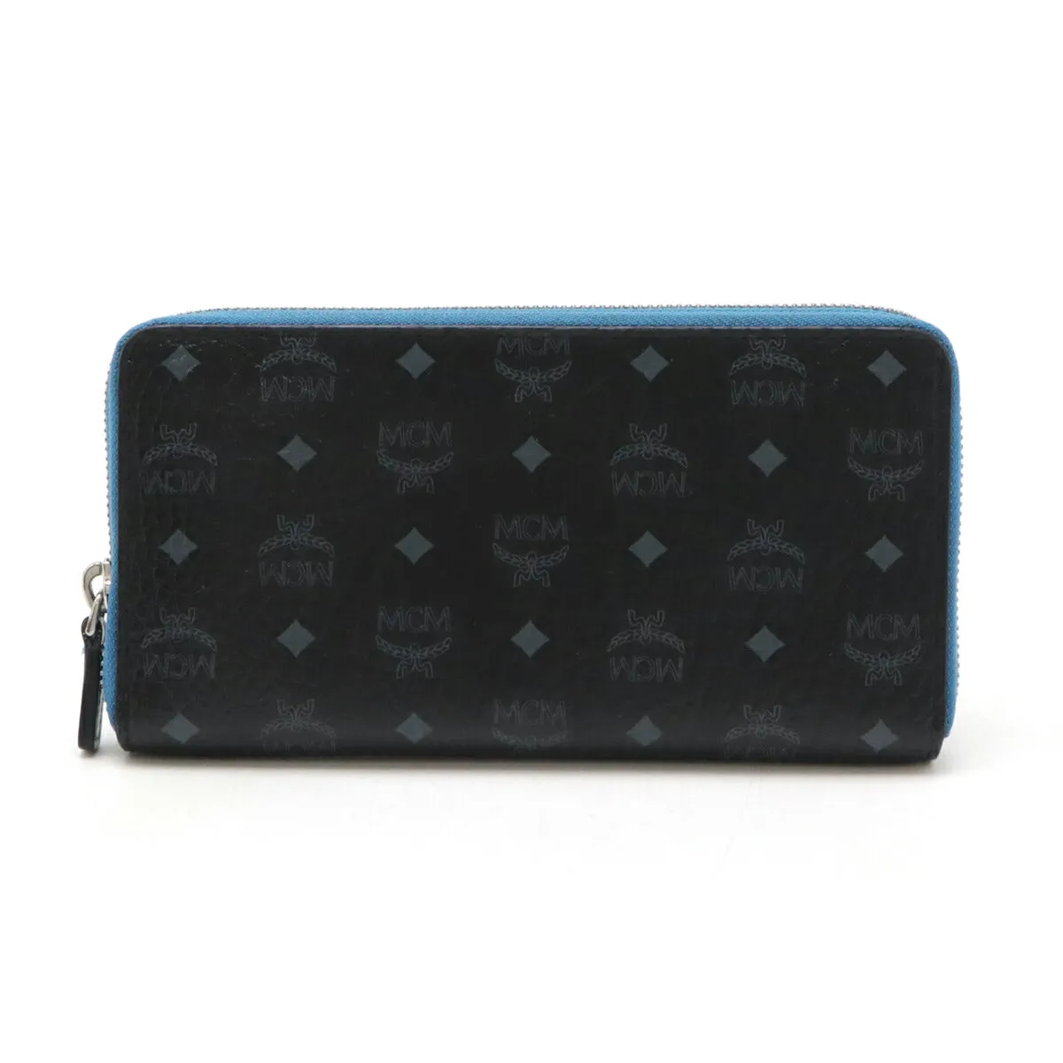 MCM Visetos Logo Zip Around Wallet Black Blue