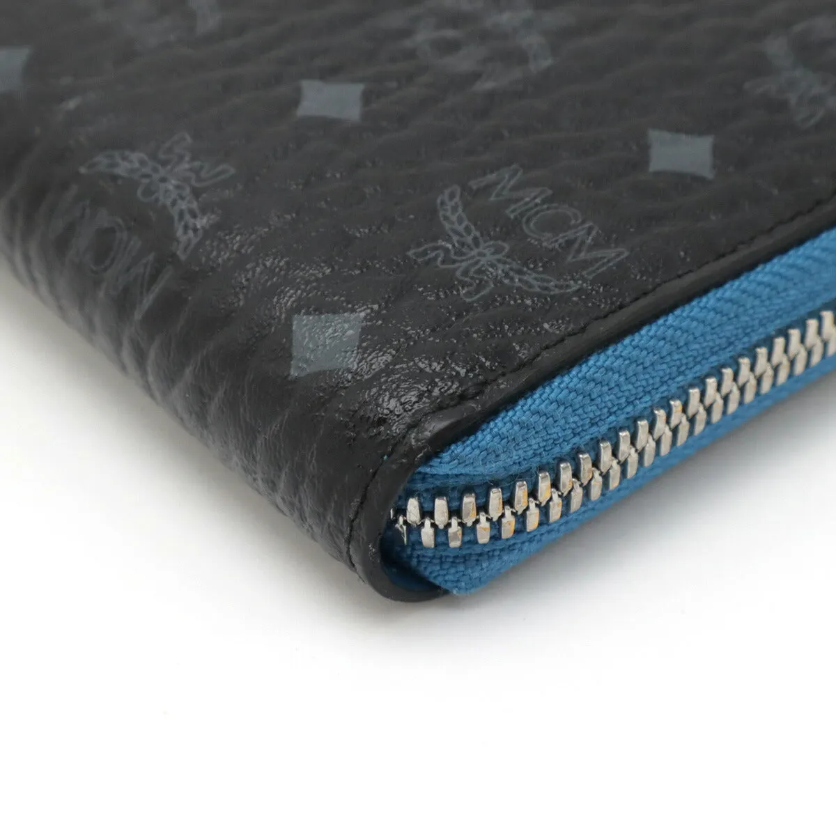MCM Visetos Logo Zip Around Wallet Black Blue