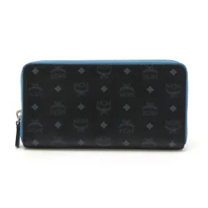 MCM Visetos Logo Zip Around Wallet Black Blue