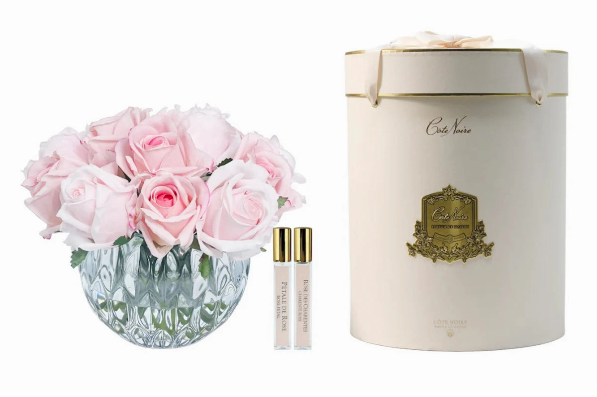 Medium Bowl Mixed Pink Rose Buds - Pink Box with Gold Cote Noire Home Fragrance sale