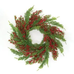 Merry Red Berries & Cedar Candle Ring 6.5" Festive Decor online outlet