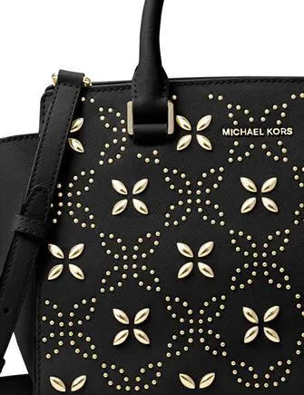 Michael Michael Kors Selma Medium Top Zip Studded Floral Satchel