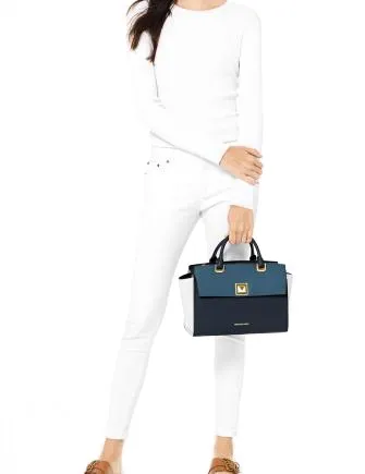 Michael Michael Kors Sylvia Tricolor Crossgrain Leather Top Zip Satchel