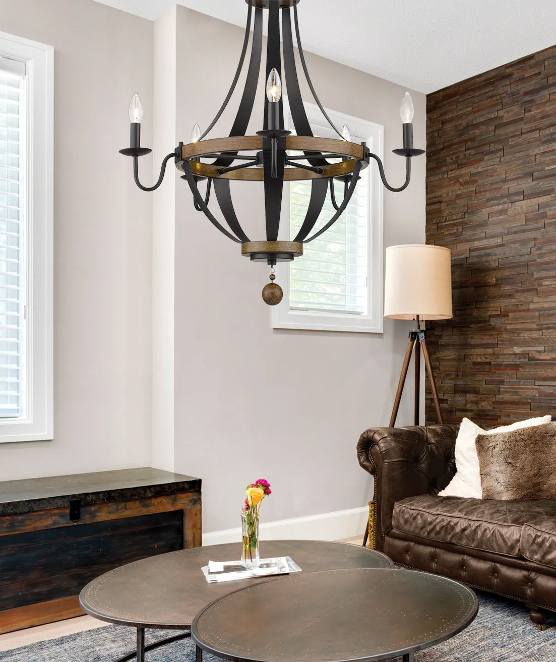Millennium Ellijay 2395-MB/WT Chandelier Light - Matte Black/Wood Tone Classic Chandeliers low price
