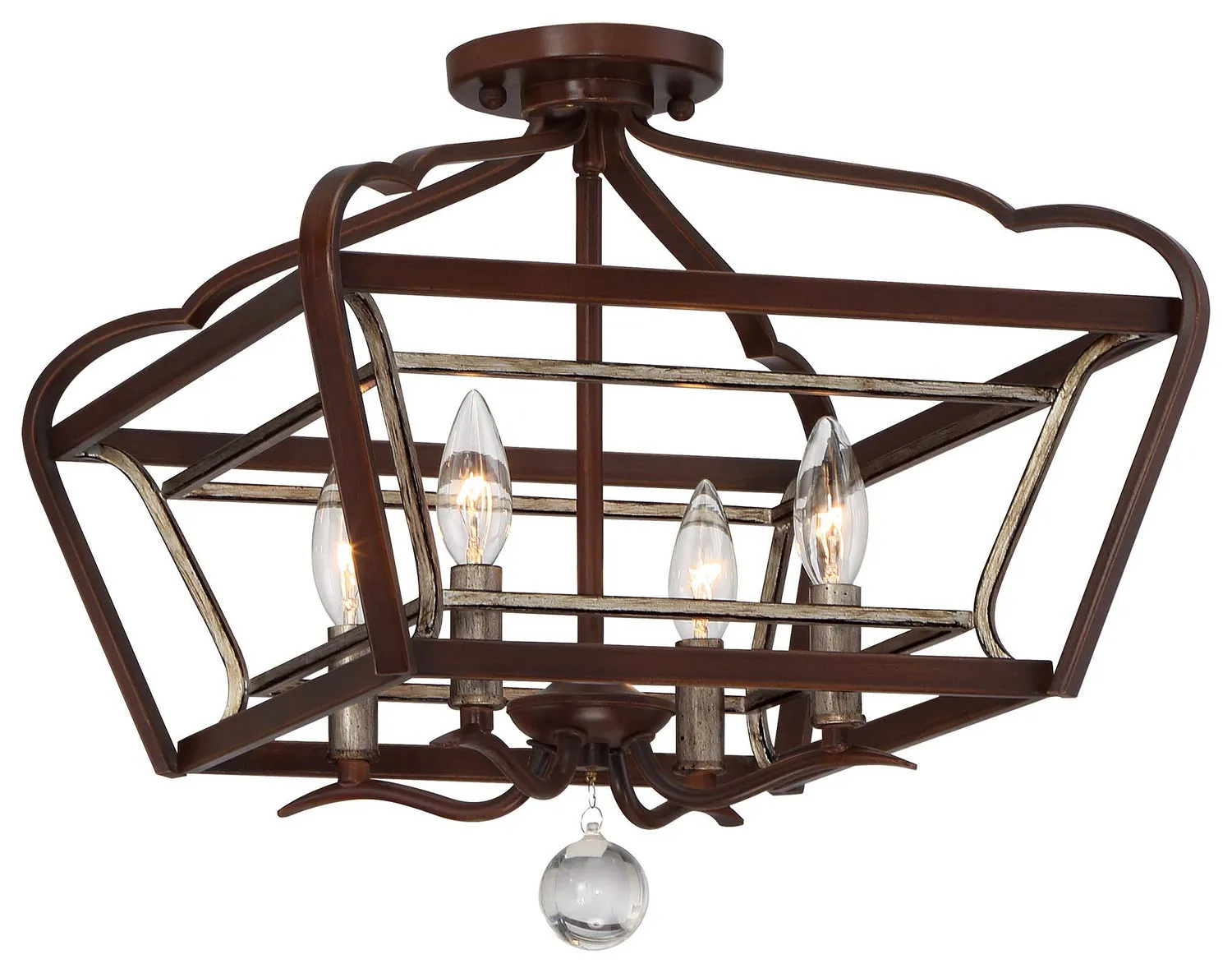 Minka Lavery Astrapia Four Light Semi Flush Mount in Dark Rubbed Sienna With Aged Silver Flush Mount Lights outlet