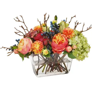 Mixed Fall Hydrangea & Roses in Flare Vase Artificial Flowers Spring Refresh