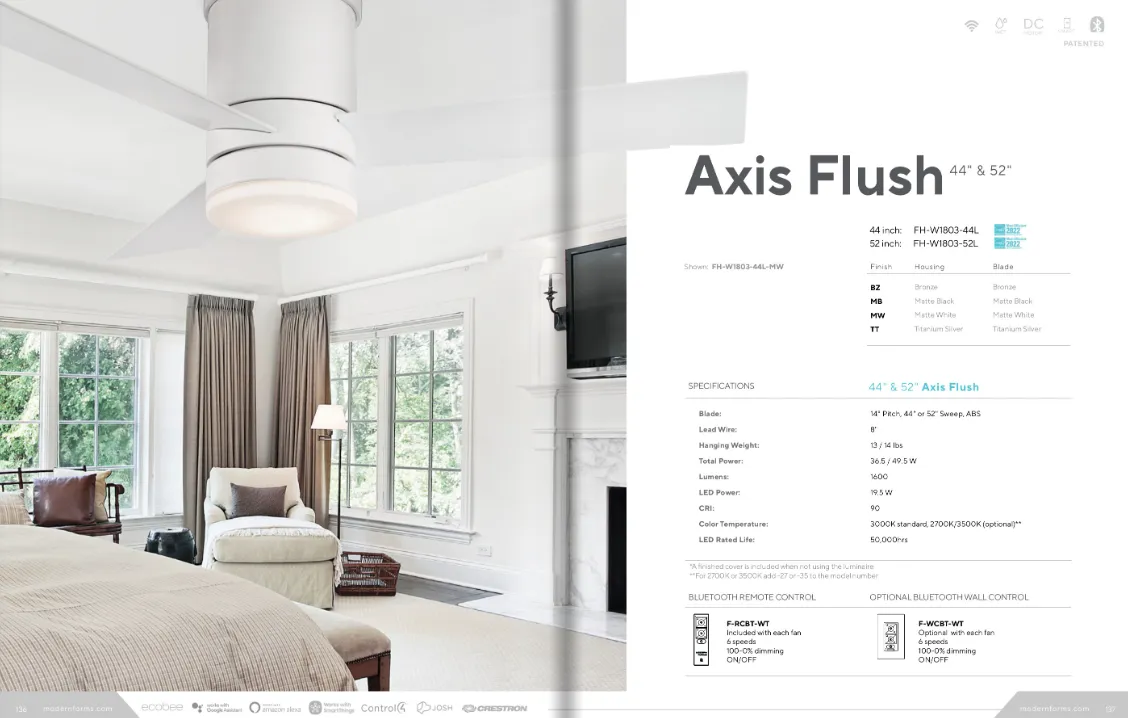 Modern Forms Fan Axis Smart Outdoor DC Flushmount Ceiling Fan with 19.5W CCT LED and Remote