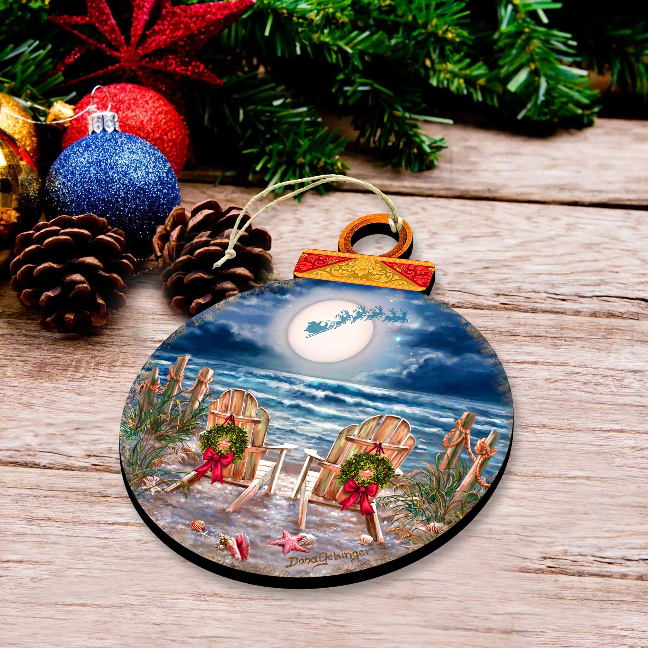 Moonlight Christmas Holiday Wooden Christmas Ornament By D. Gelsinger