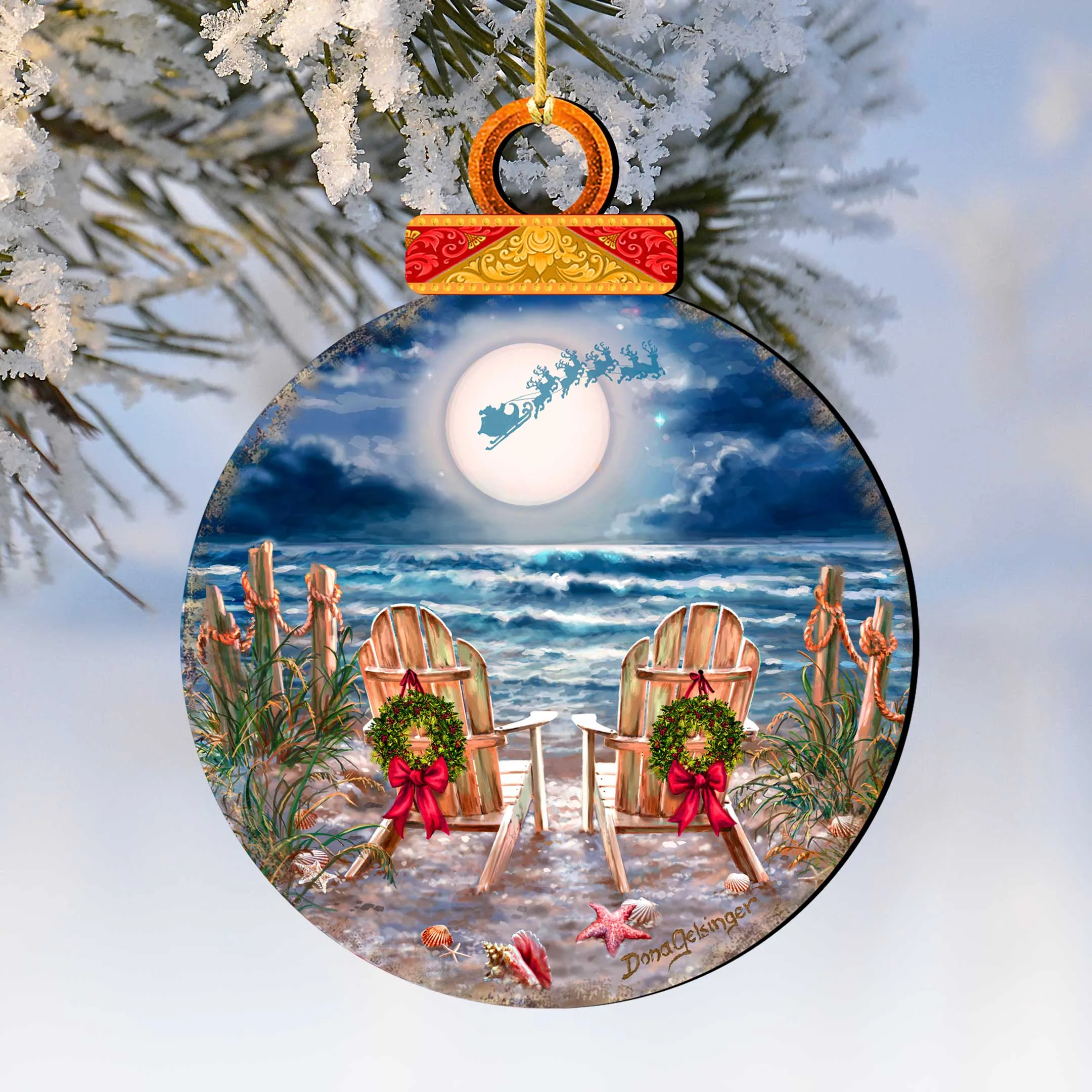 Moonlight Christmas Holiday Wooden Christmas Ornament By D. Gelsinger