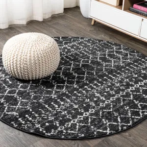 Moroccan HYPE Boho Vintage Diamond Black/Ivory 8' Round Area Rug Area Rugs final clearance