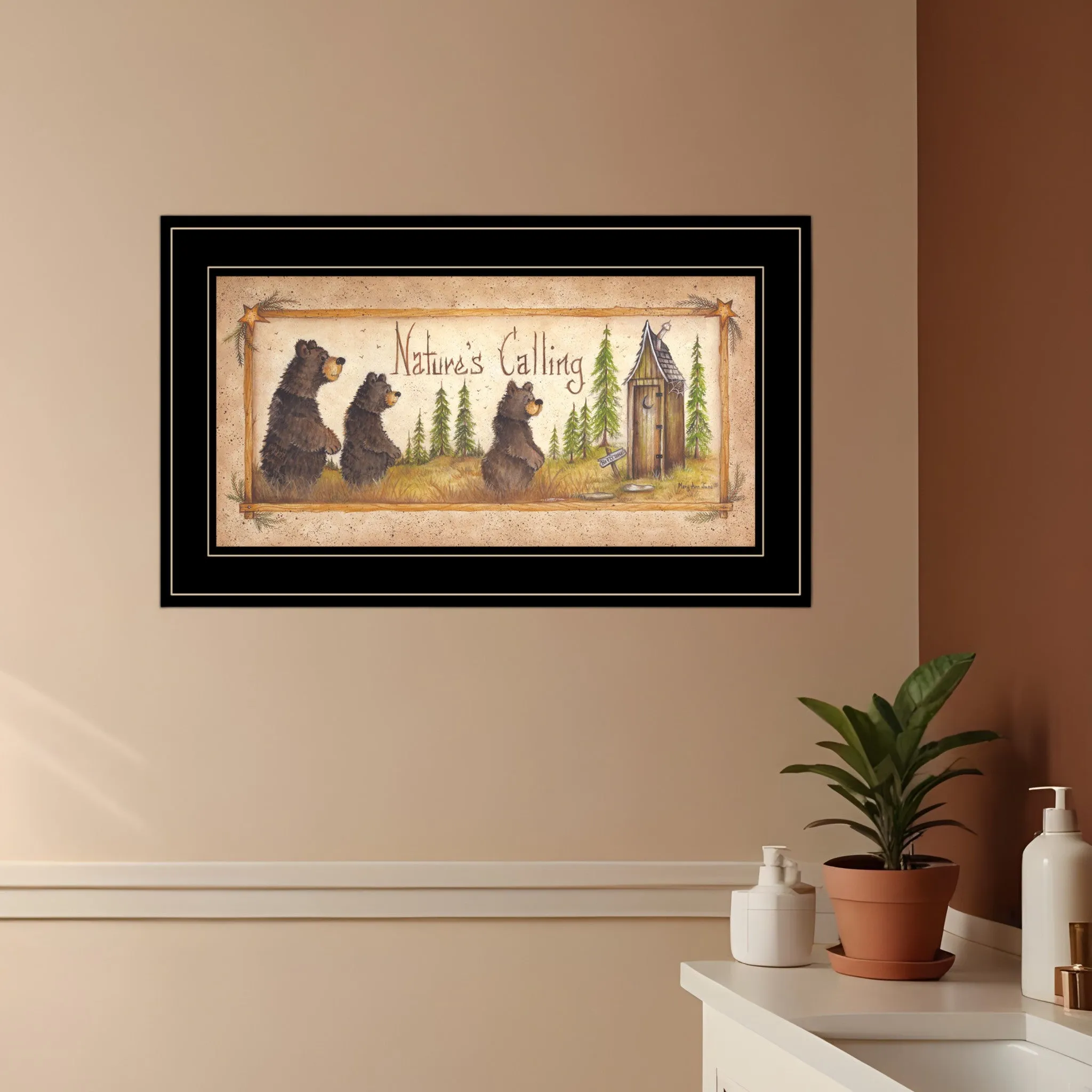 Natures Calling 3 Black Framed Print Bathroom Wall Art Modern Wall Accents store