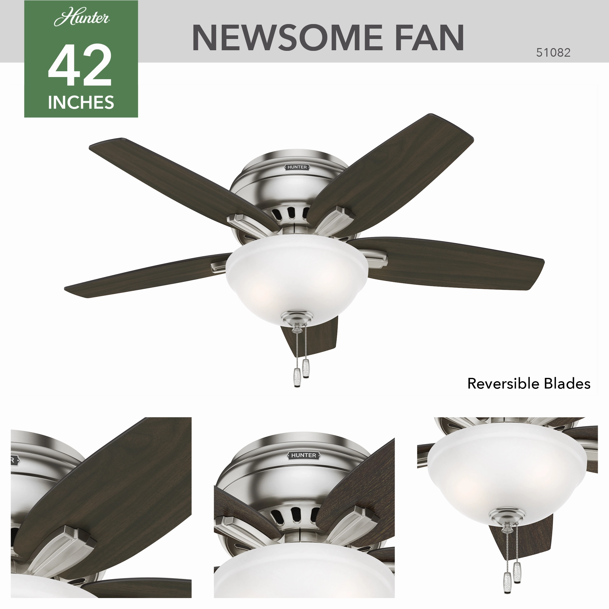 Newsome 42"Ceiling Fan Brushed Nickel Huggers flush mount fans deals