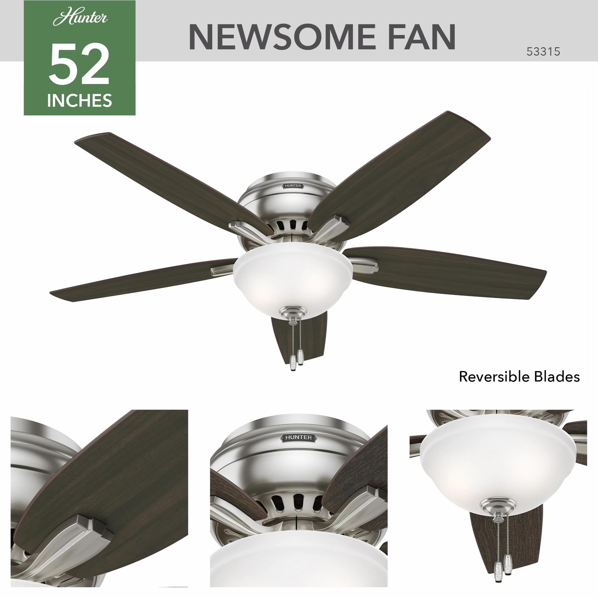 Newsome 52"Ceiling Fan Brushed Nickel Huggers Fans low price shop