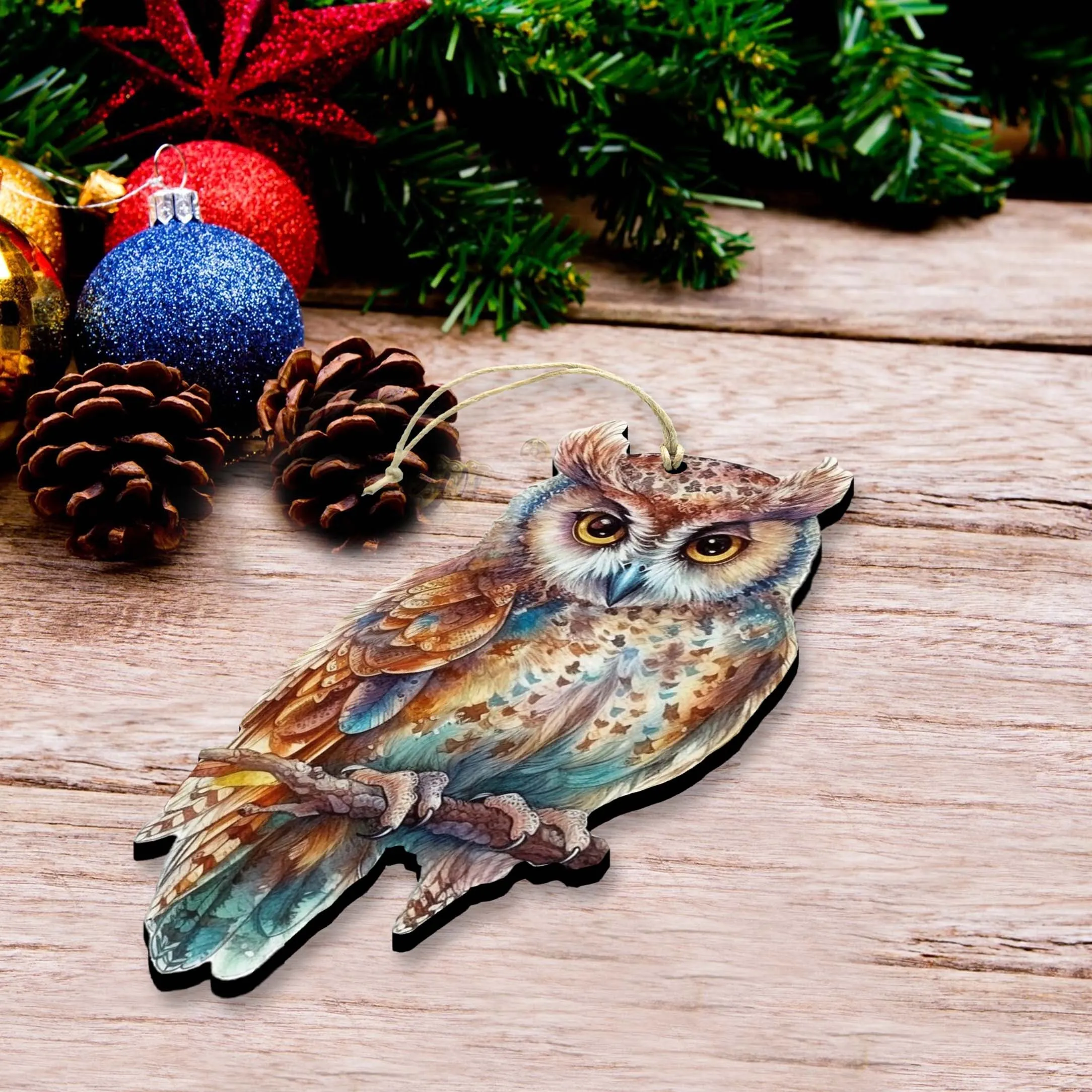 Night Owls Decorative Wooden Christmas Ornaments of 3 by G. Debrekht