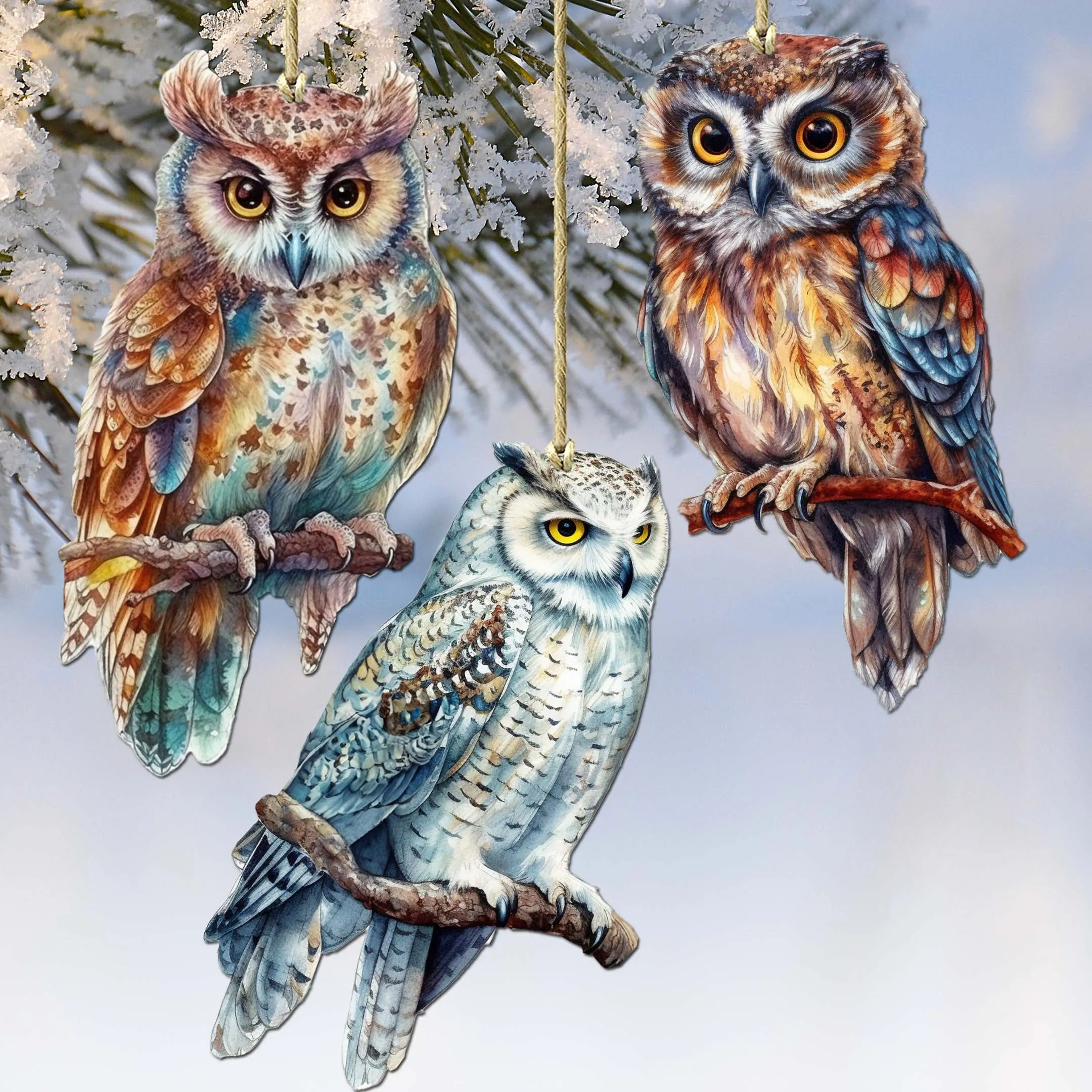 Night Owls Decorative Wooden Christmas Ornaments of 3 by G. Debrekht Holiday Decor clearance sale