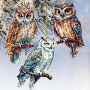 Night Owls Decorative Wooden Christmas Ornaments of 3 by G. Debrekht Holiday Decor clearance sale