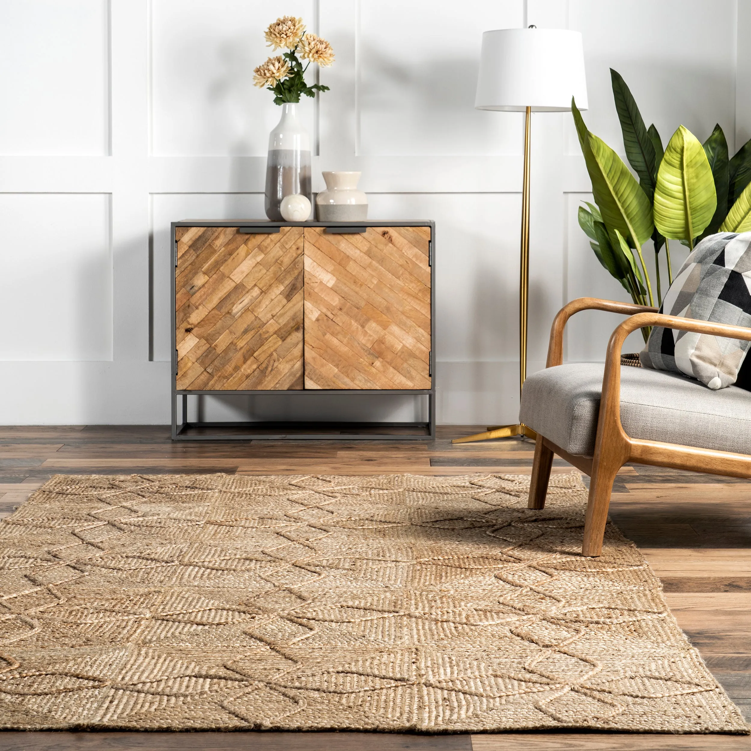 nuLOOM Brigetta Geometric Floral Jute Area Rug