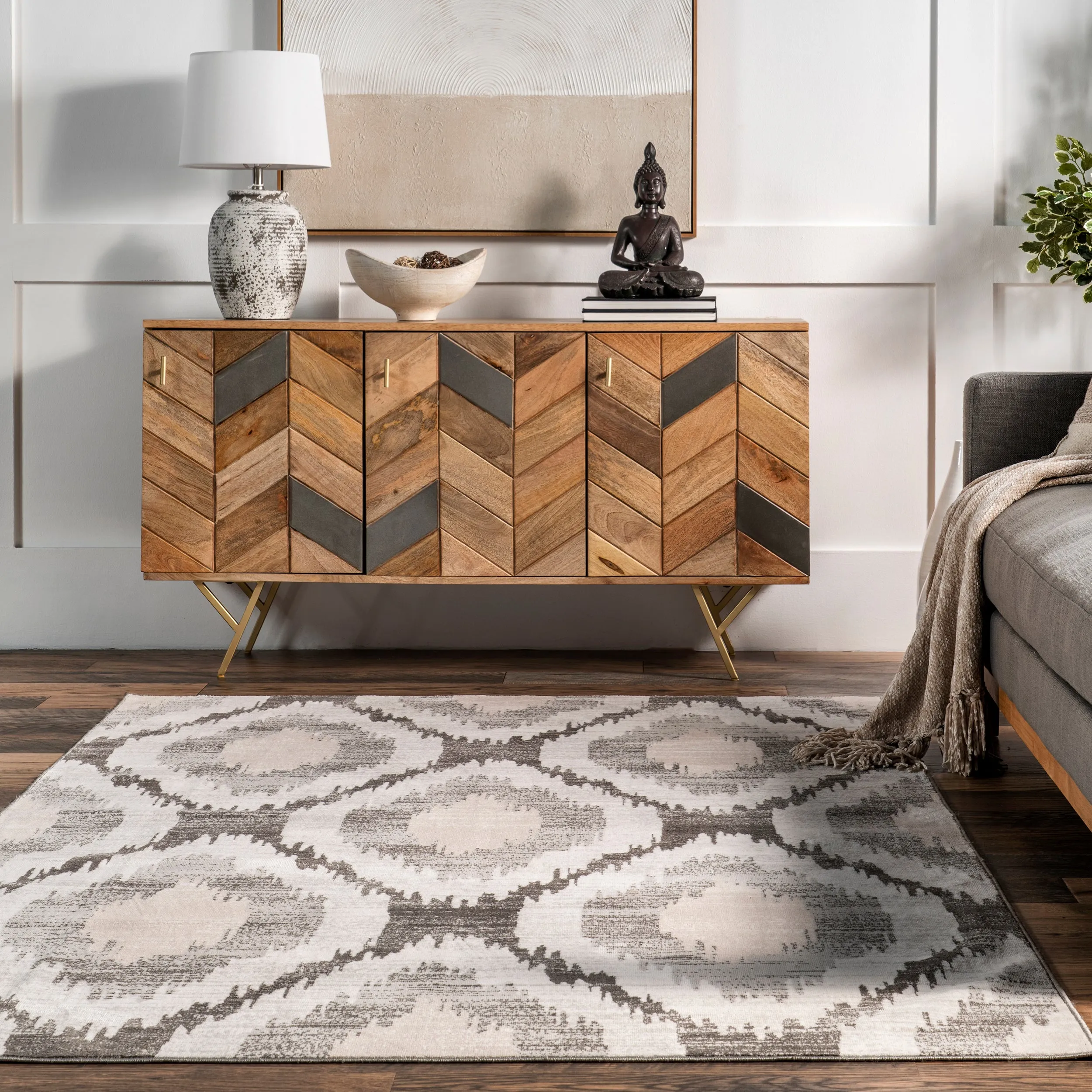 nuLOOM Eliise Faded Trellis Machine Washable Area Rug