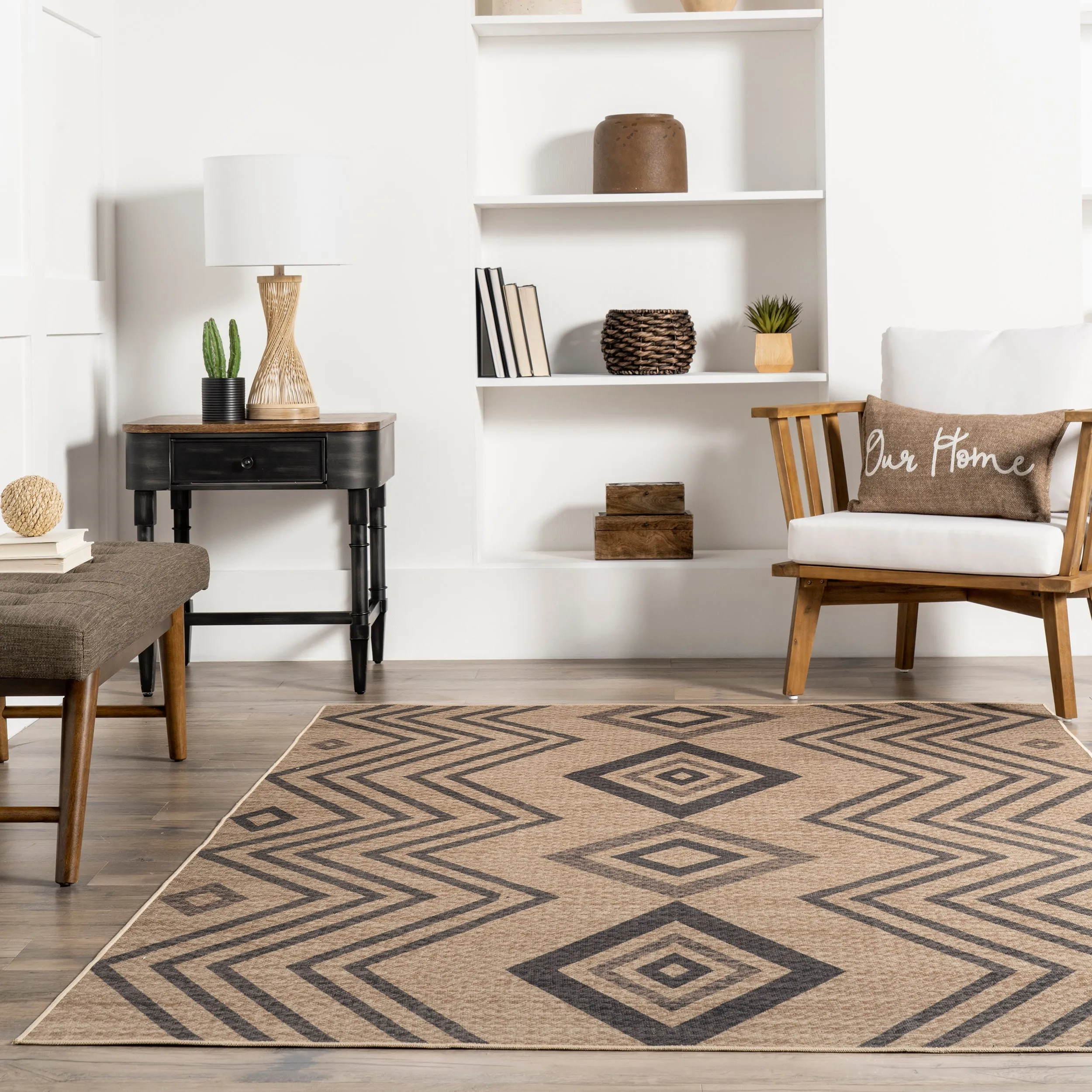 nuLOOM Kasie Geometric Stripes Easy-Jute Machine Washable Area Rug