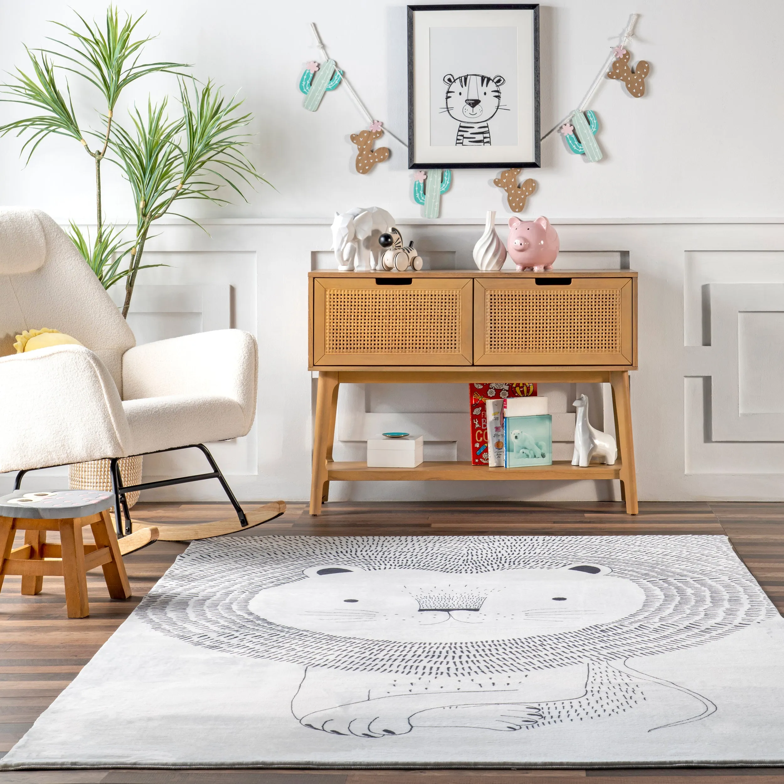 nuLOOM Kinslee Modern Lion Machine Washable Kids Area Rug