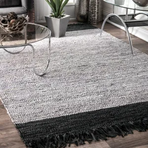 nuLOOM Otha Modern Leather Tassel Area Rug Area Rugs final clearance