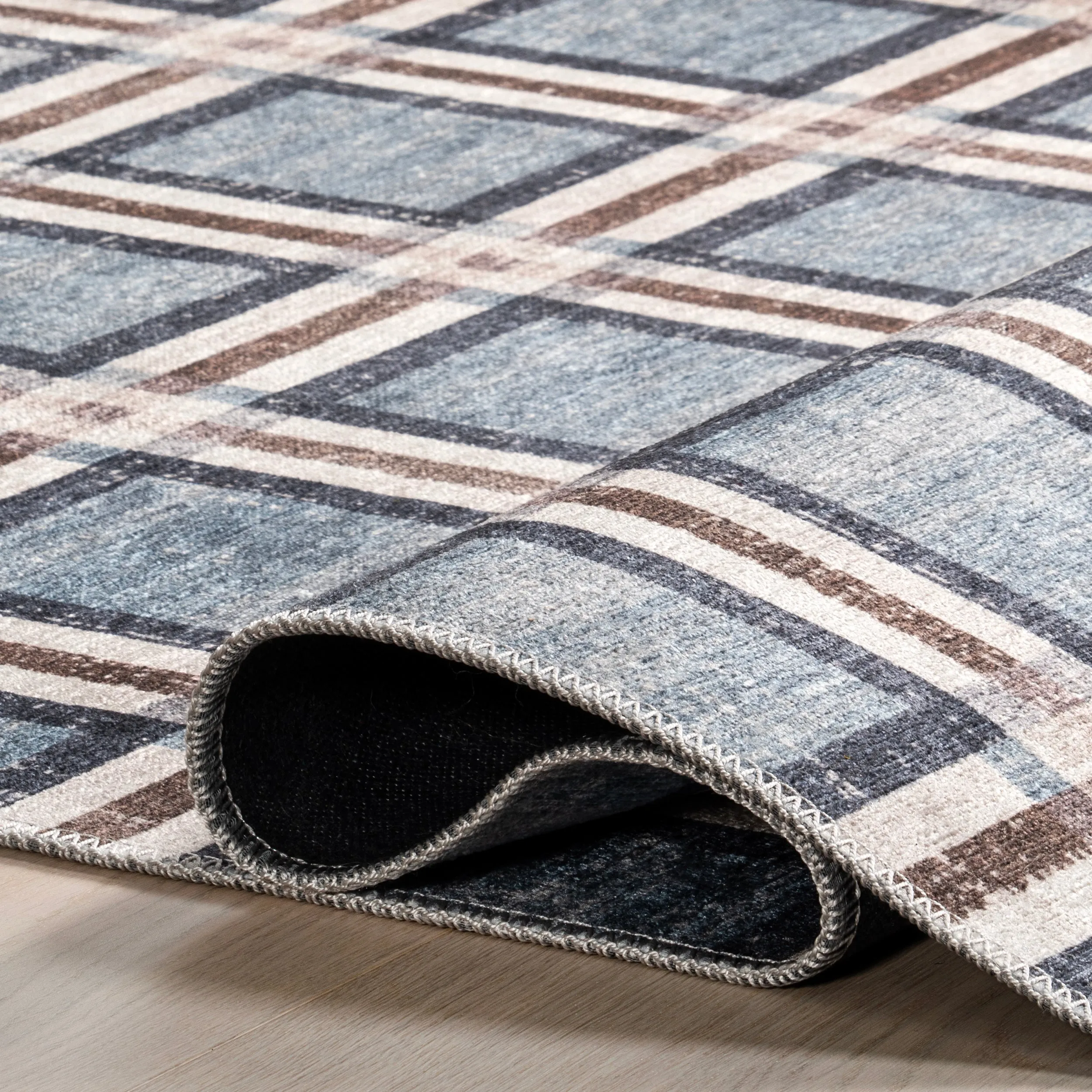 nuLOOM Steph Windowpane Plaid Machine Washable Area Rug