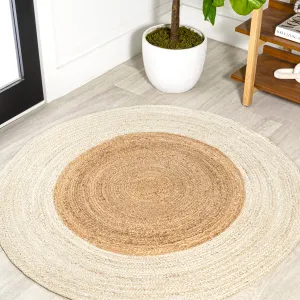 Oceana Two-Tone Boho Jute Circle Cream/Natural Round Area Rug Area Rugs final clearance