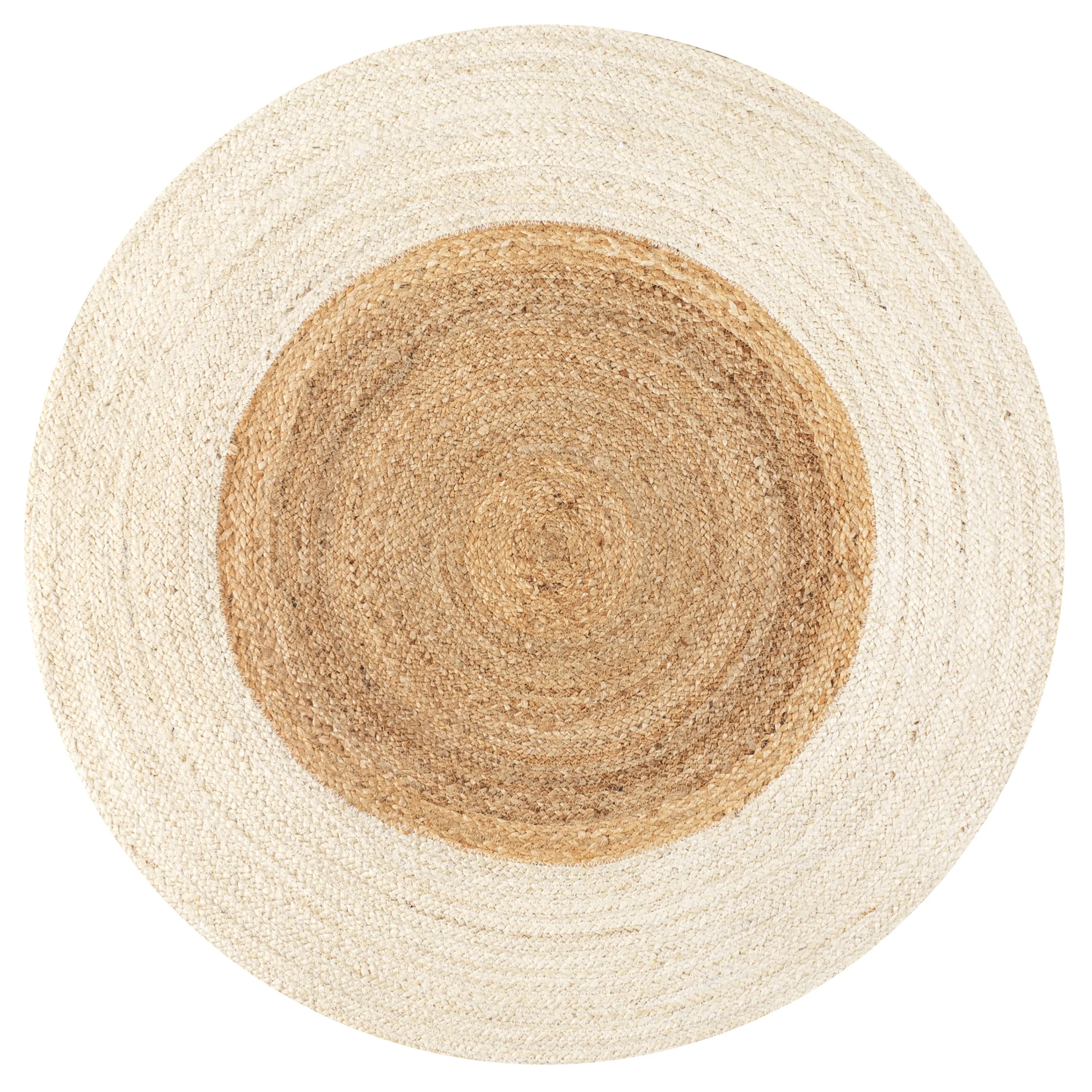 Oceana Two-Tone Boho Jute Circle Cream/Natural Round Area Rug
