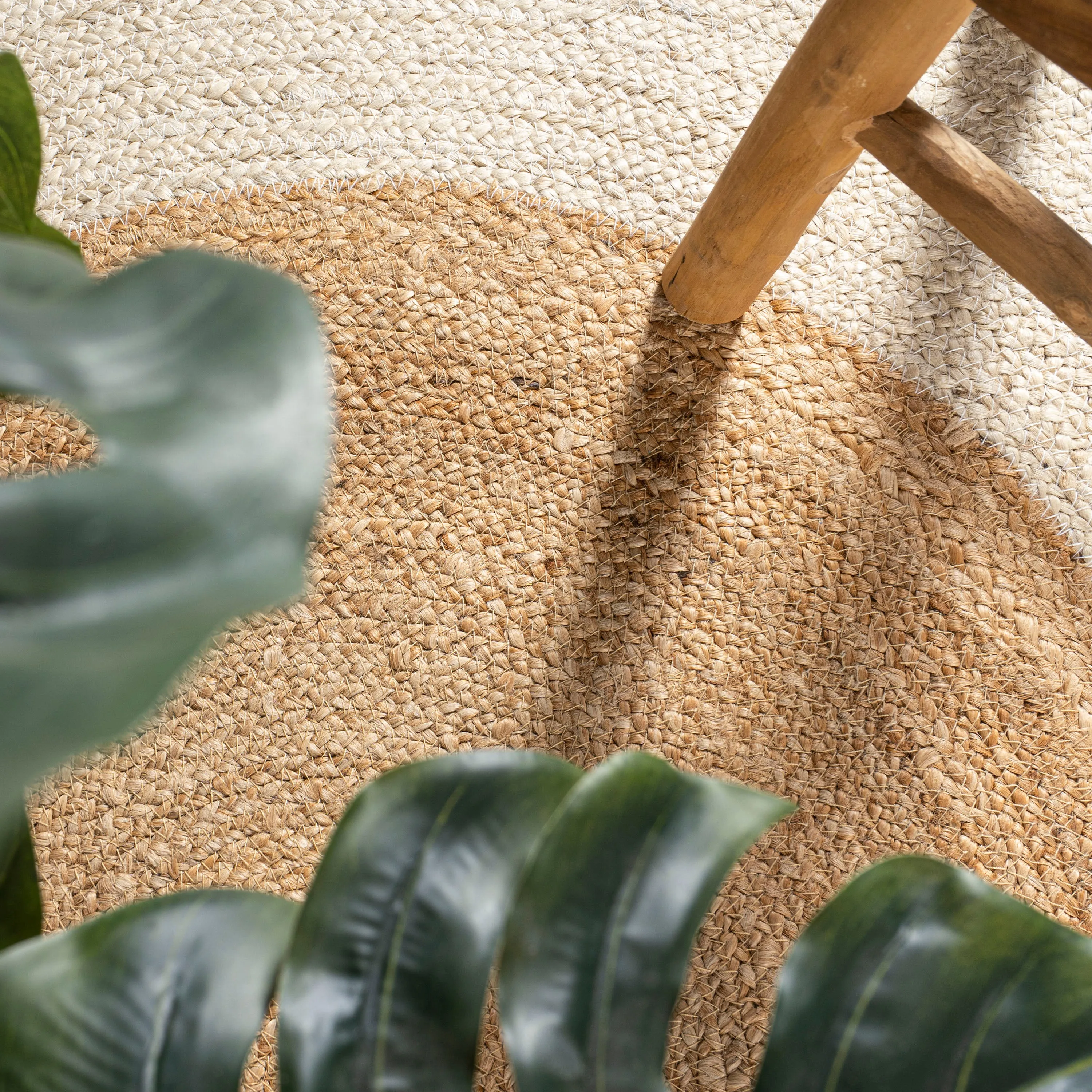 Oceana Two-Tone Boho Jute Circle Cream/Natural Round Area Rug
