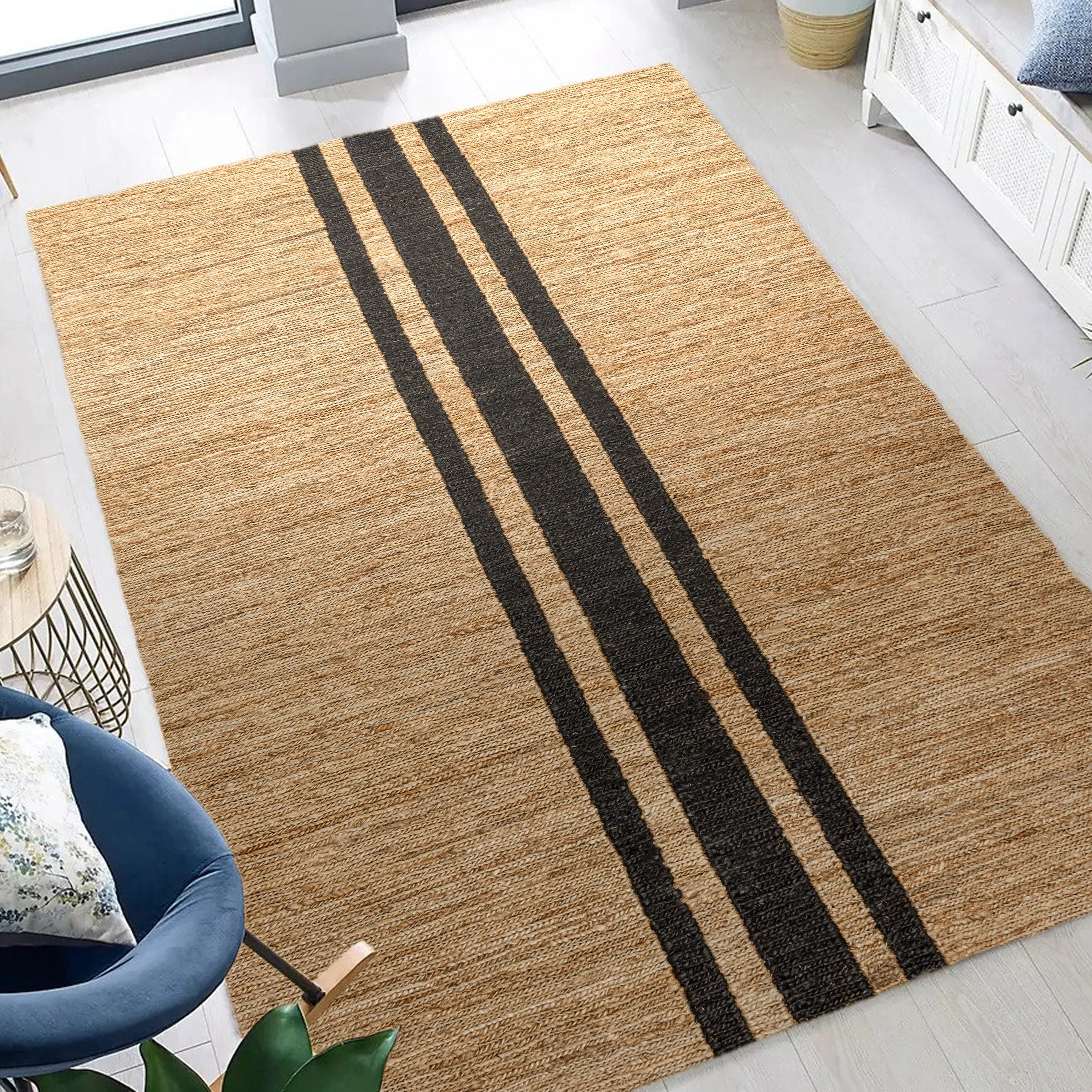 Olivier Beach House  Ticking Stripe Jute Area Rug