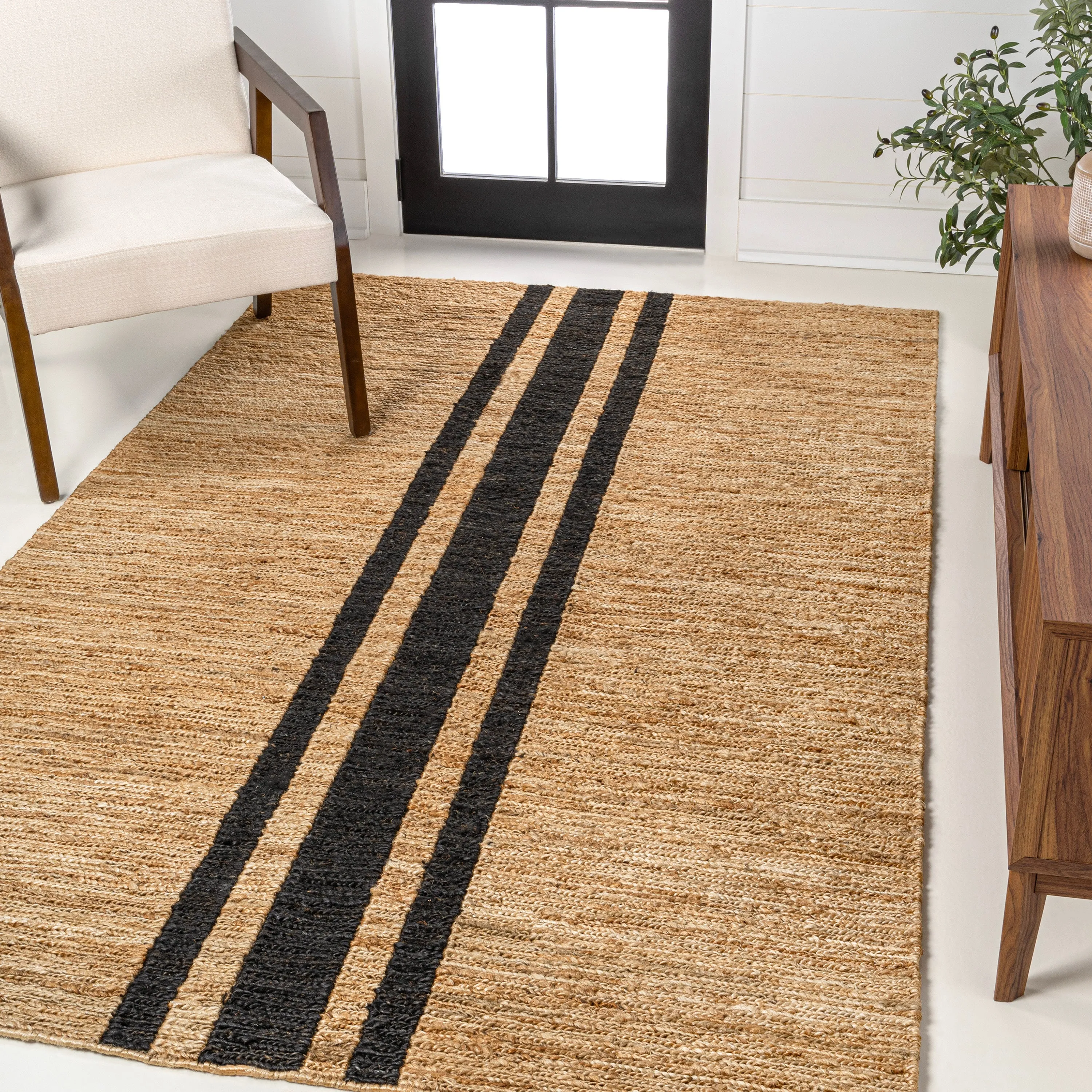 Olivier Beach House  Ticking Stripe Jute Area Rug Area Rugs holiday deals