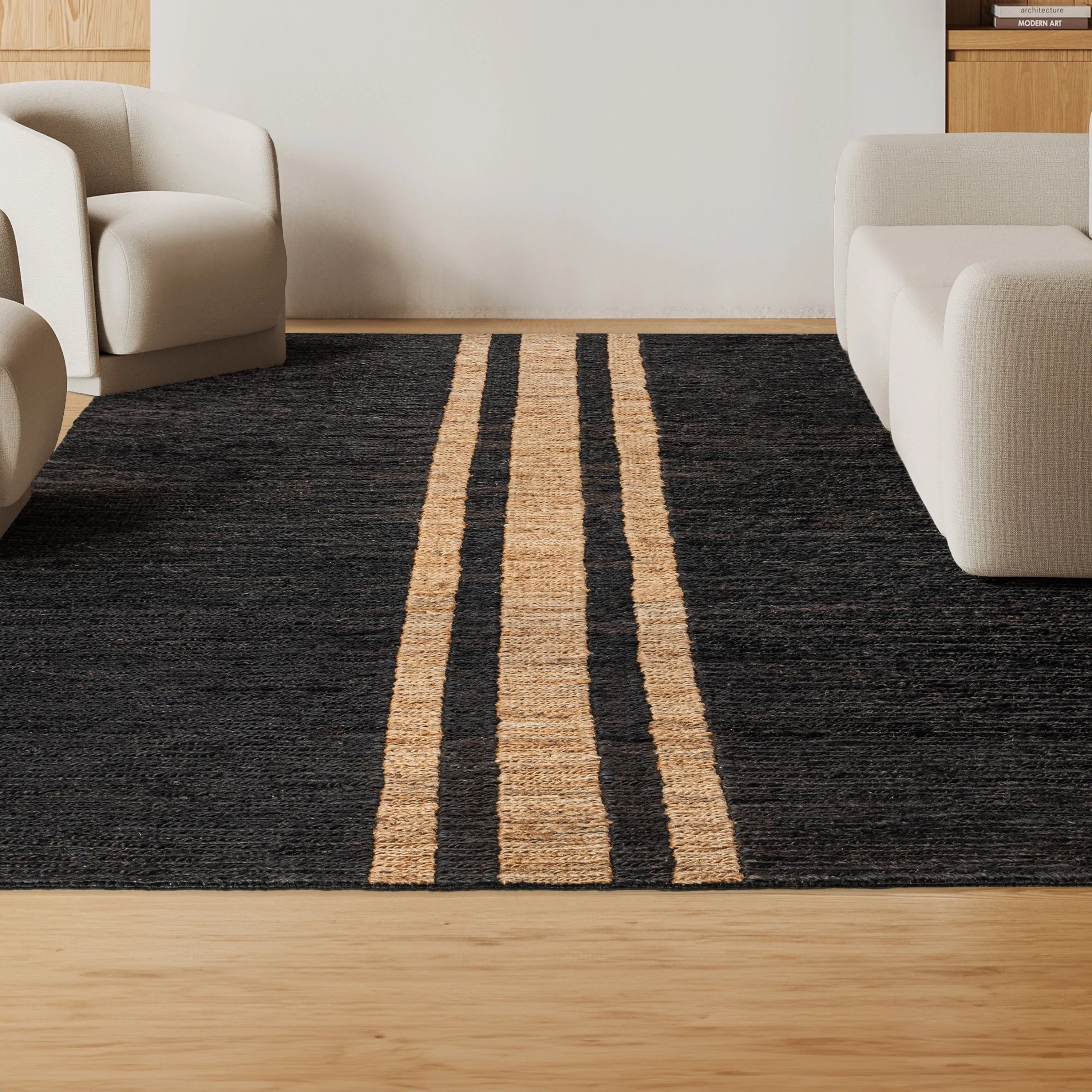 Olivier Beach House  Ticking Stripe Jute Area Rug