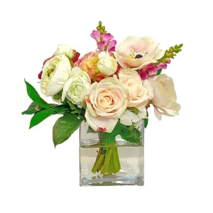 Paloma Ranunculus & Roses in Cube Vase Artificial Flowers Spring Refresh