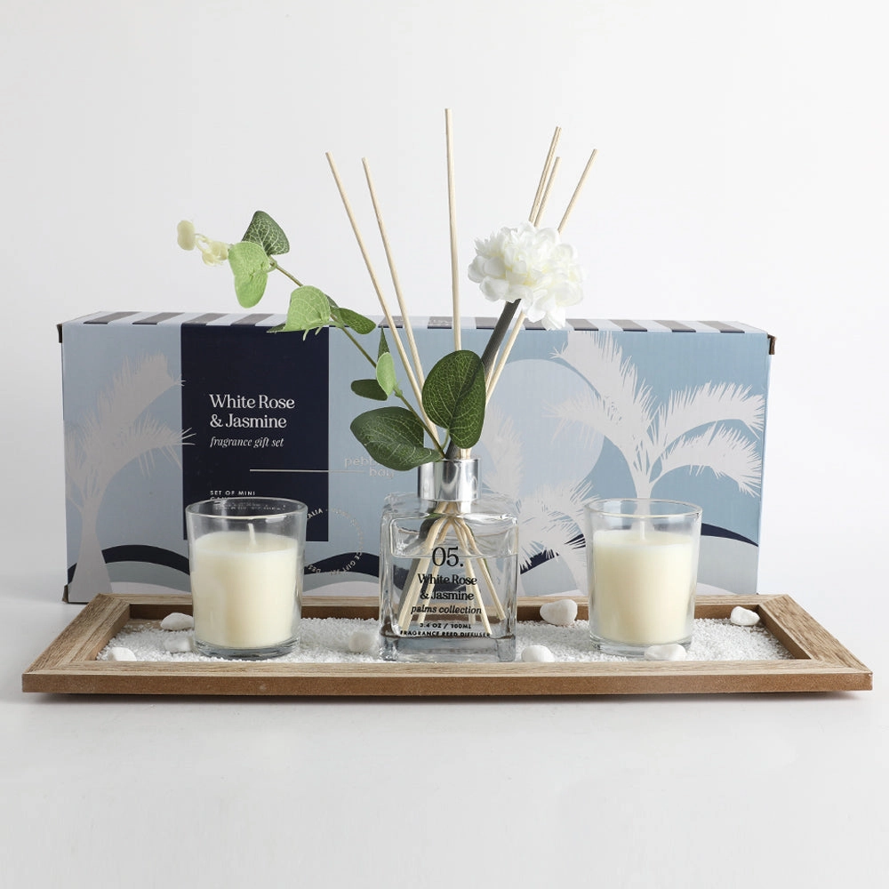 Pebble Bay 05 Candle & Diffuser Set Blue White Rose & Jasmine Neobee Home Fragrance discount