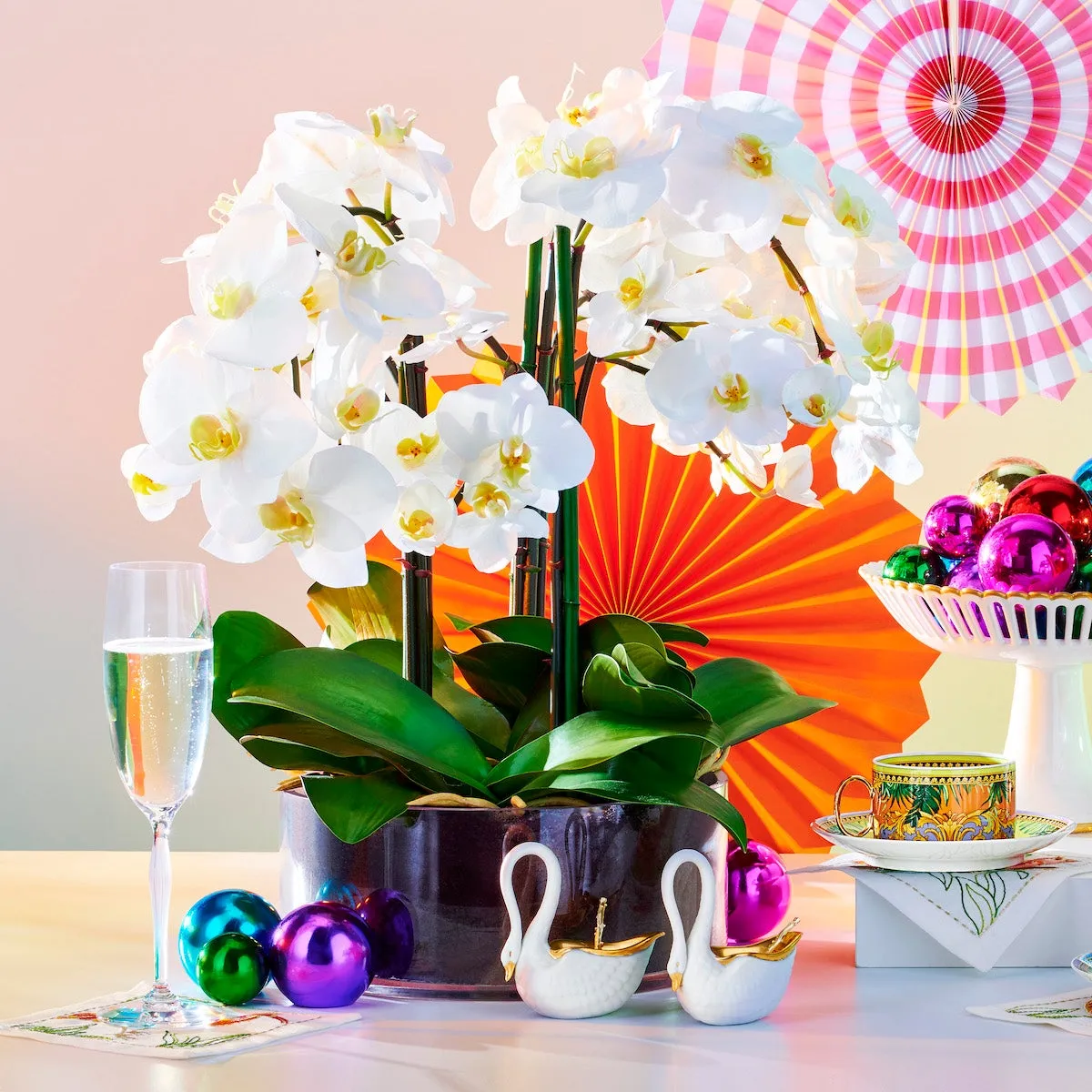 Phalaenopsis In Low Cylinder Vase Faux Florals Wreaths hot price