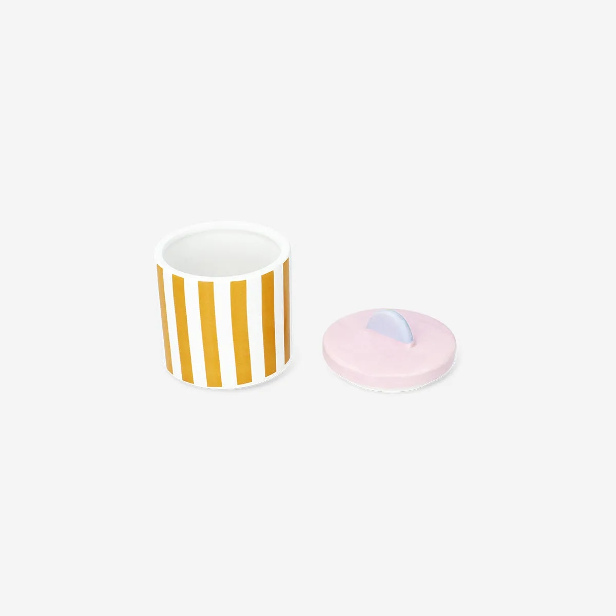 Pink storage jar with stripes and shell - 9 cm