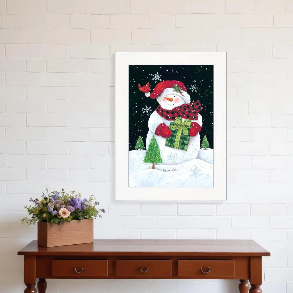 Plaid Stocking Hat Snowman White Framed Print Wall Art Buy Wall Decor with deals