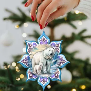 Polar Bear Snowflake Wooden Christmas Ornament by G. Debrekht Holiday Decor clearance sale