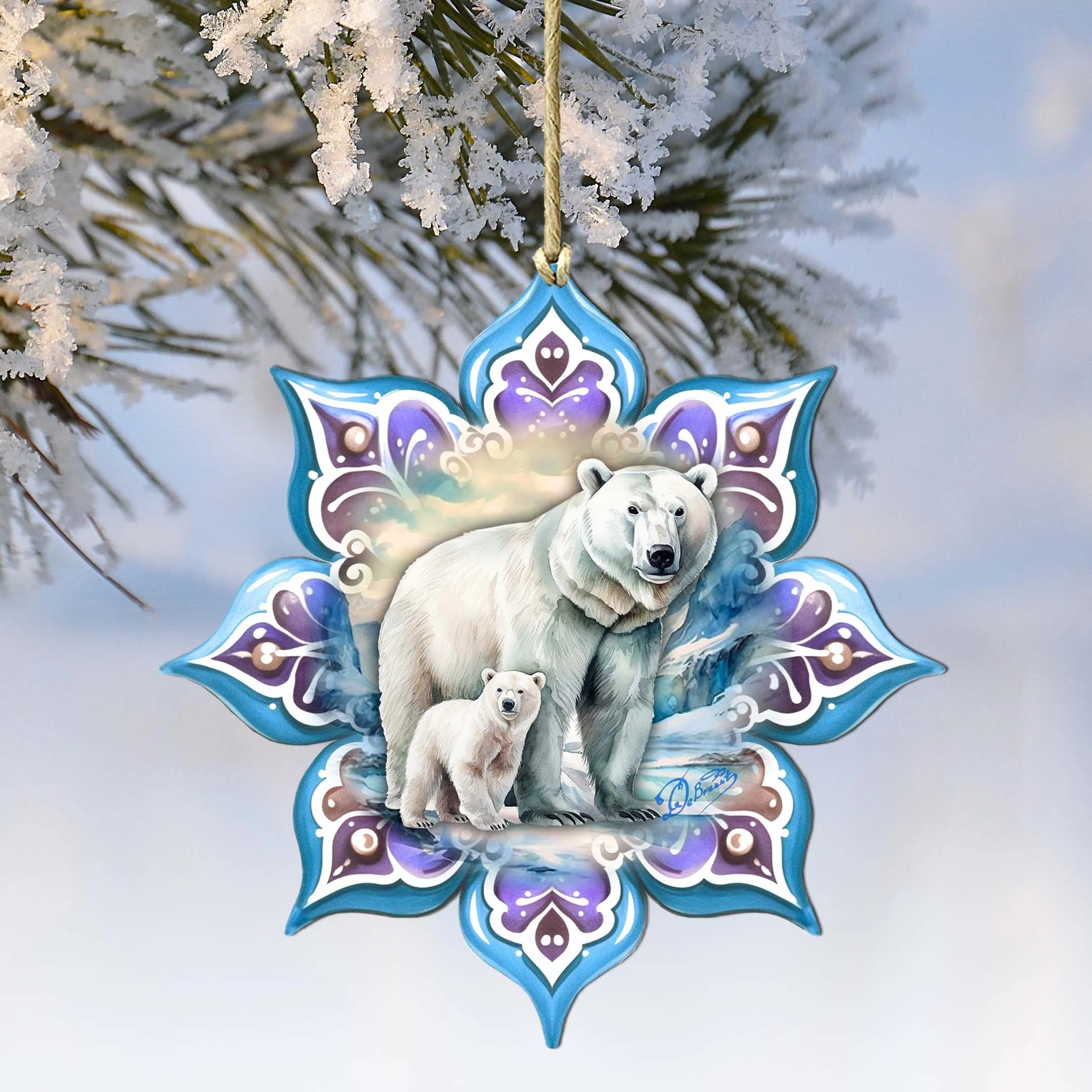Polar Bear Snowflake Wooden Christmas Ornament by G. Debrekht