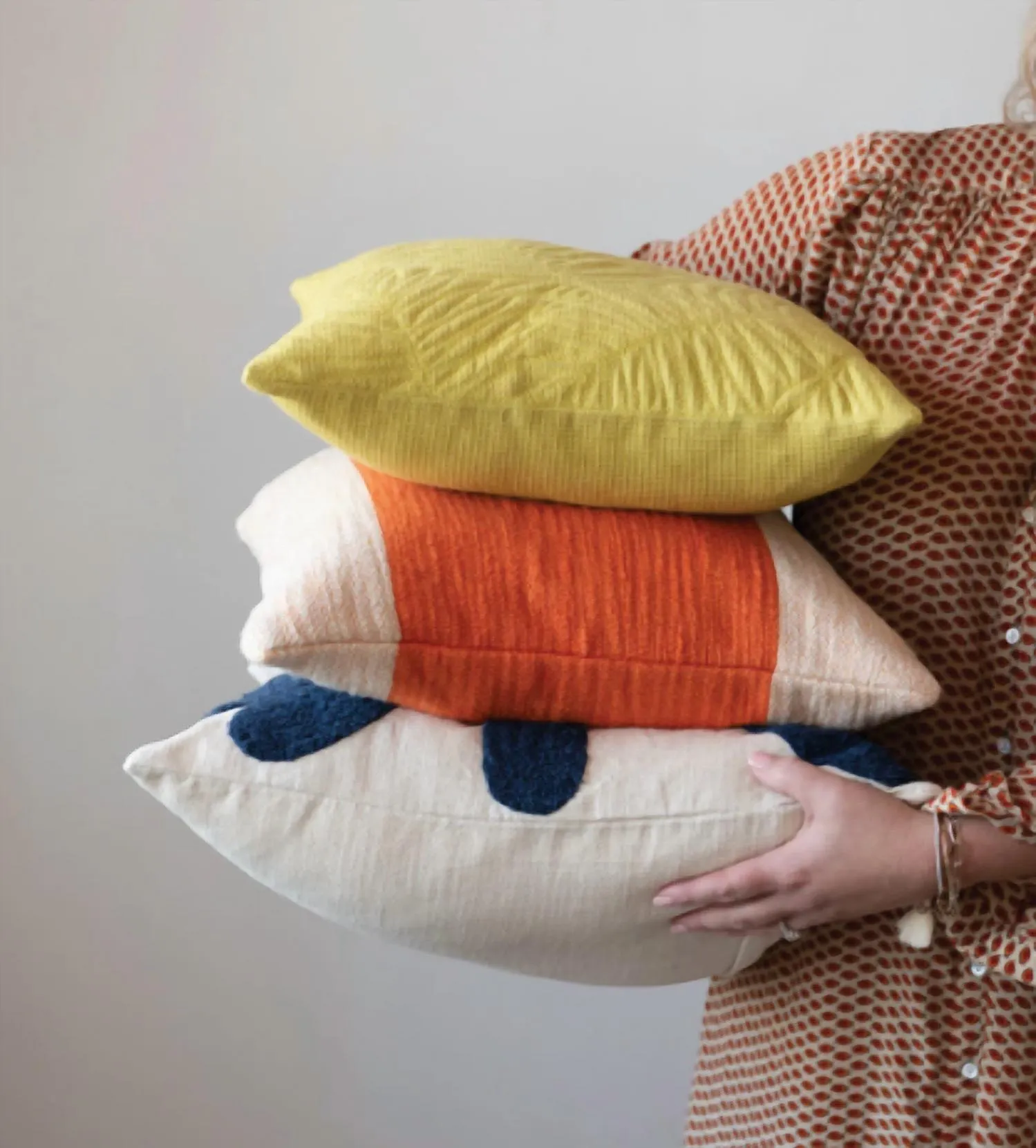 Quilted Fern Frond Pillow In Yellow