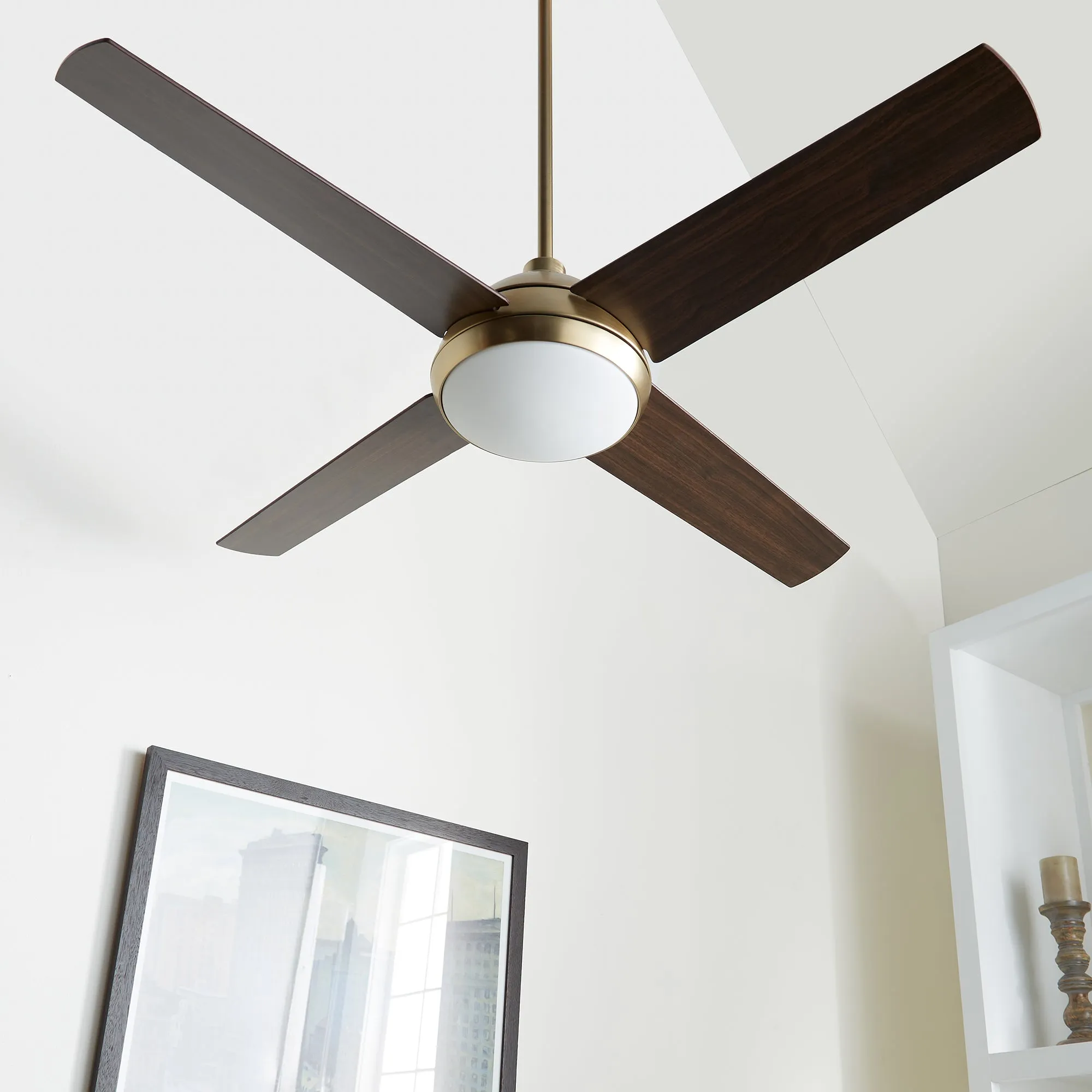 Quorum Quest 68524-80 Ceiling Fan 52 in. - Aged Brass, Walnut Ceiling Fans online shop
