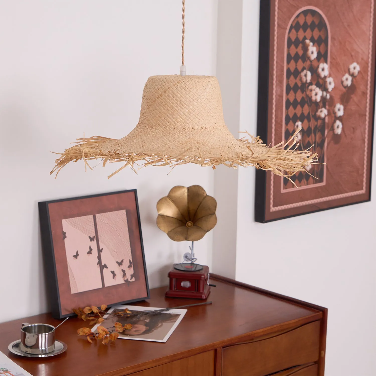 Rattan Straw Hat Pendant Light