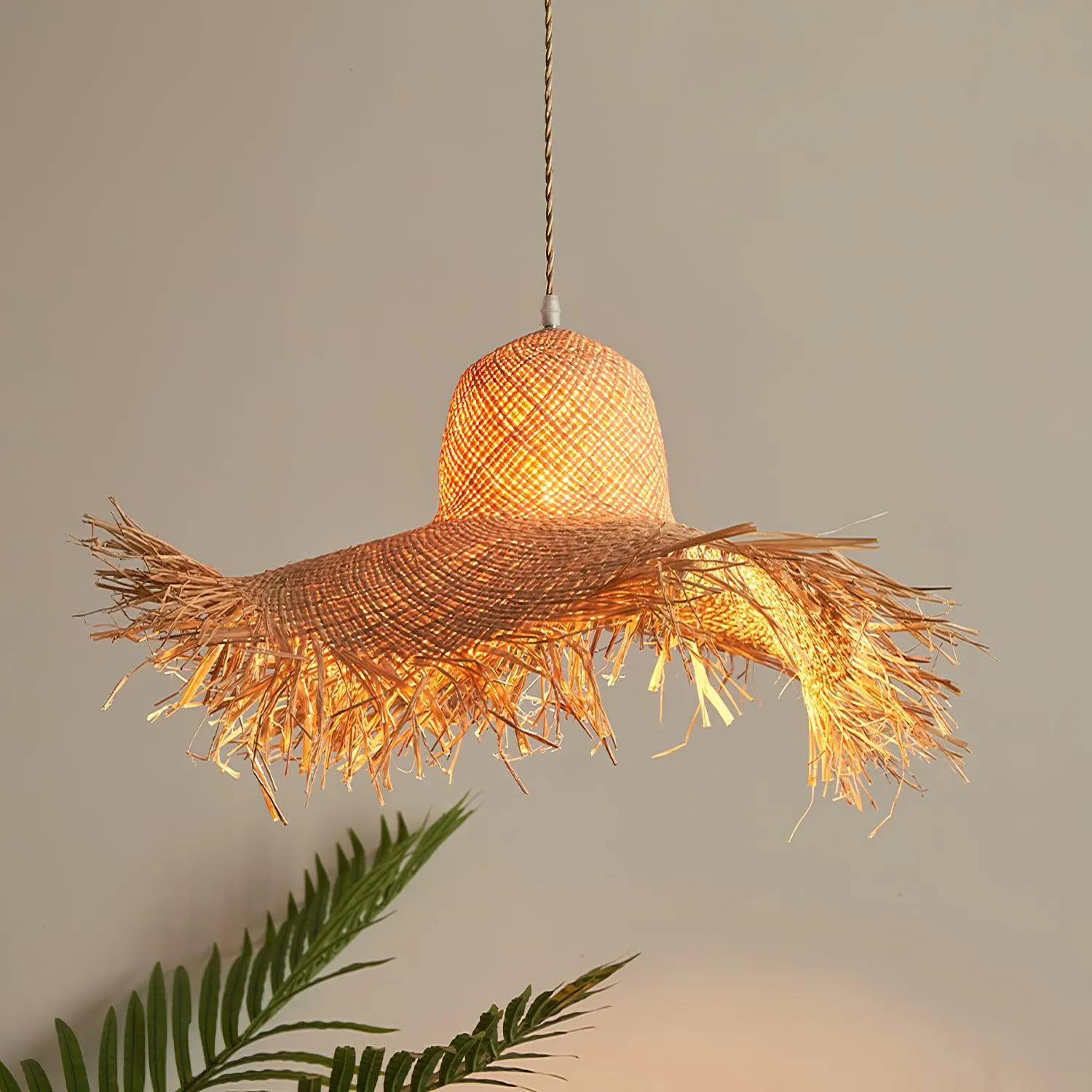 Rattan Straw Hat Pendant Light