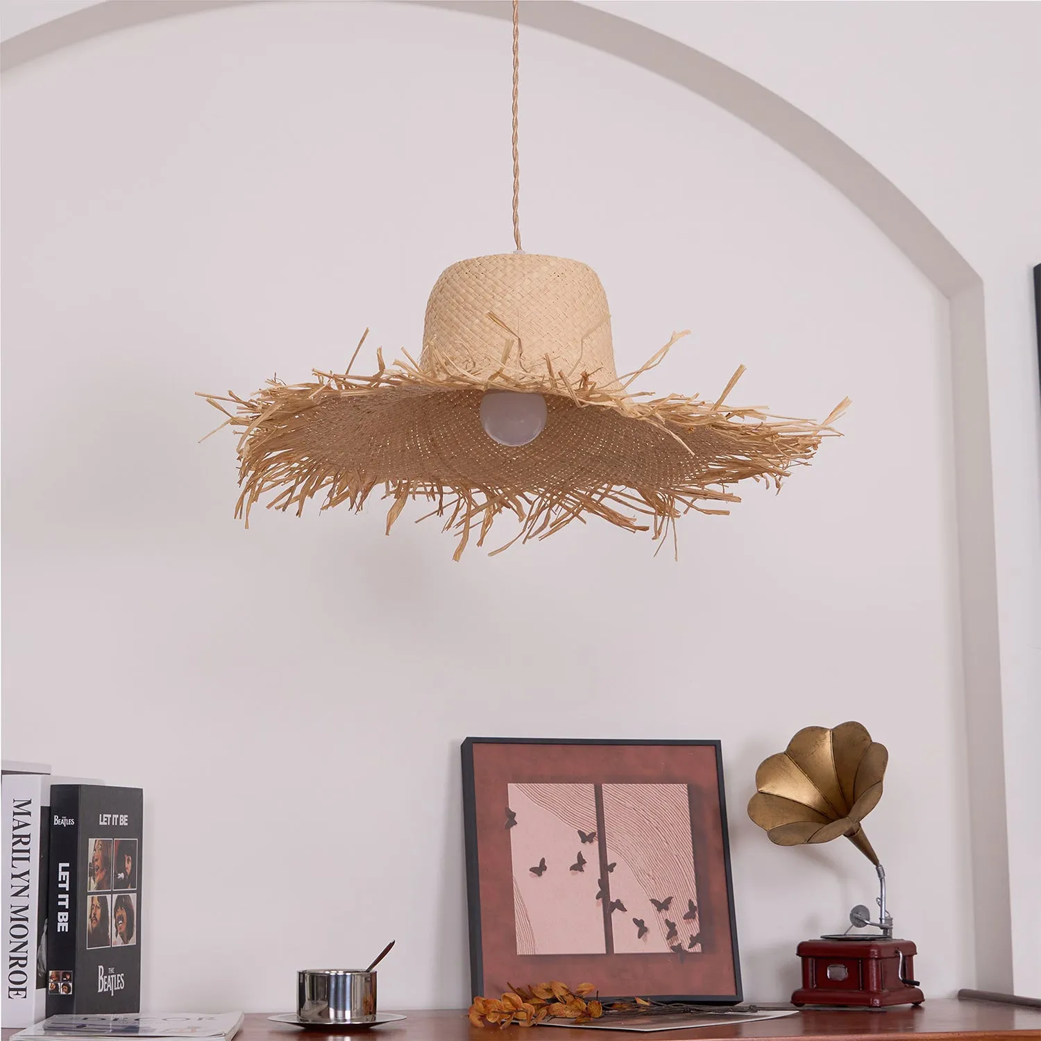 Rattan Straw Hat Pendant Light
