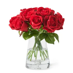Red Roses in Glass Vase Artificial Flowers Spring Refresh
