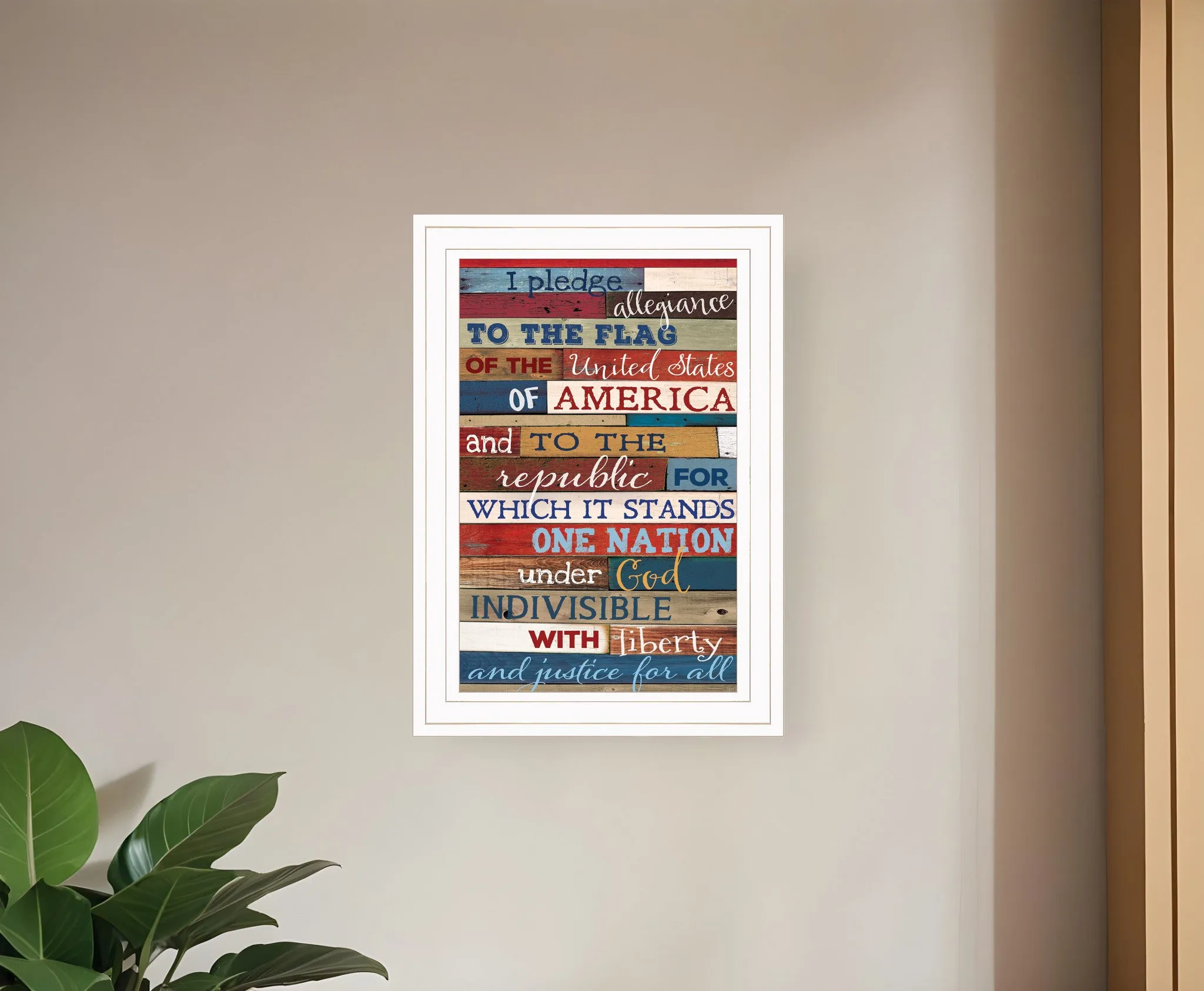 Red White and Blue Pledge Of Allegiance White Framed Print Wall Art Discount Wall Decor Sets