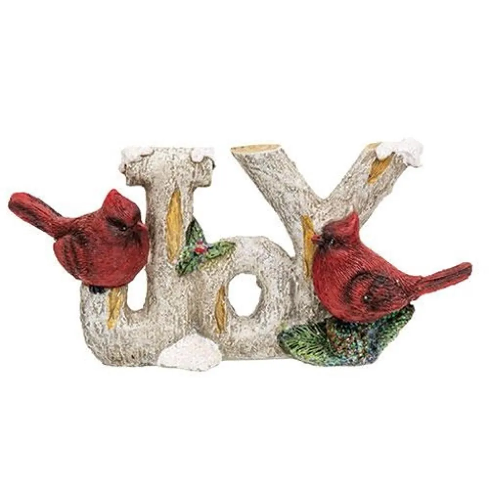 Resin "Joy" Branch Table Sitter w/Cardinals