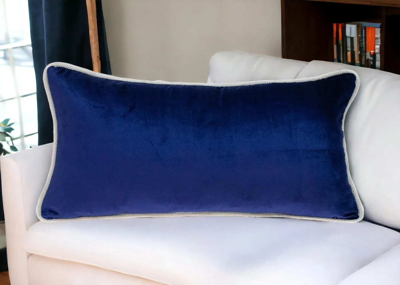 Reversible Royal and Aqua Lumbar Velvet Throw Pillow Throw Pillows home accents sale