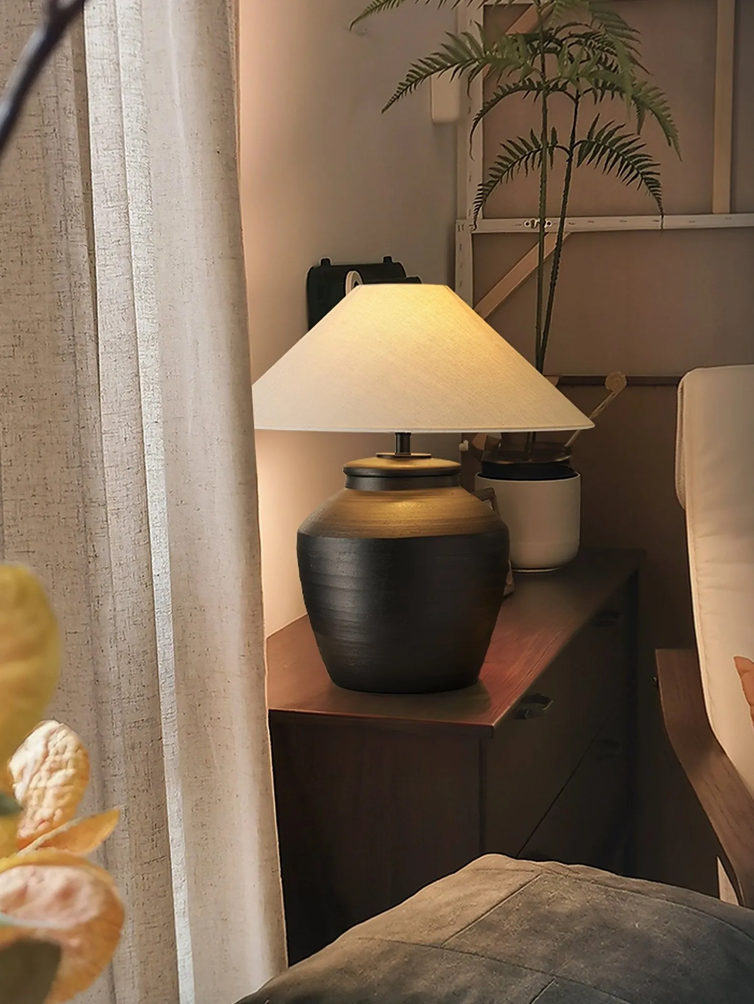 Rustic Black Ceramic Table Lamp